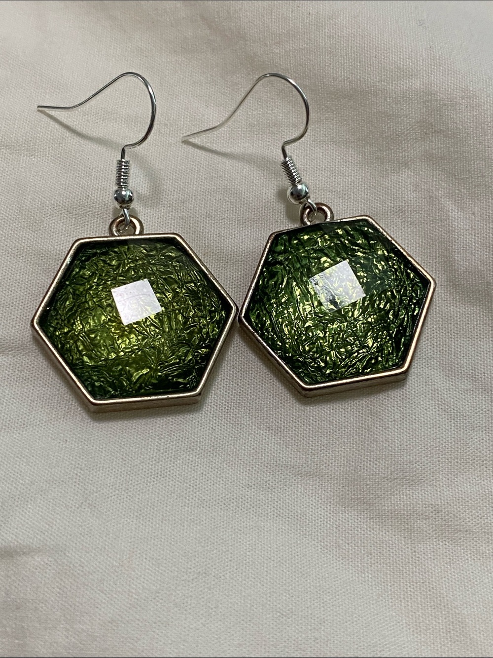 Hexagonal Green Glass Drop Earrings - Women Jewelry